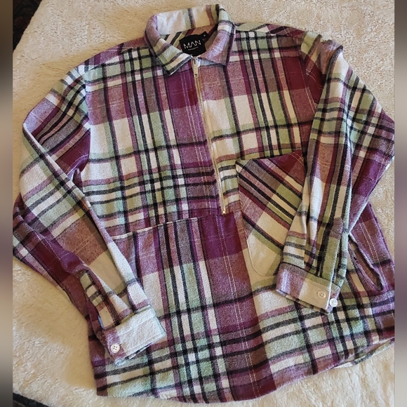 🌺 Like New Boohoo Man Flannel Pull-on Shacket - Picture 7 of 15